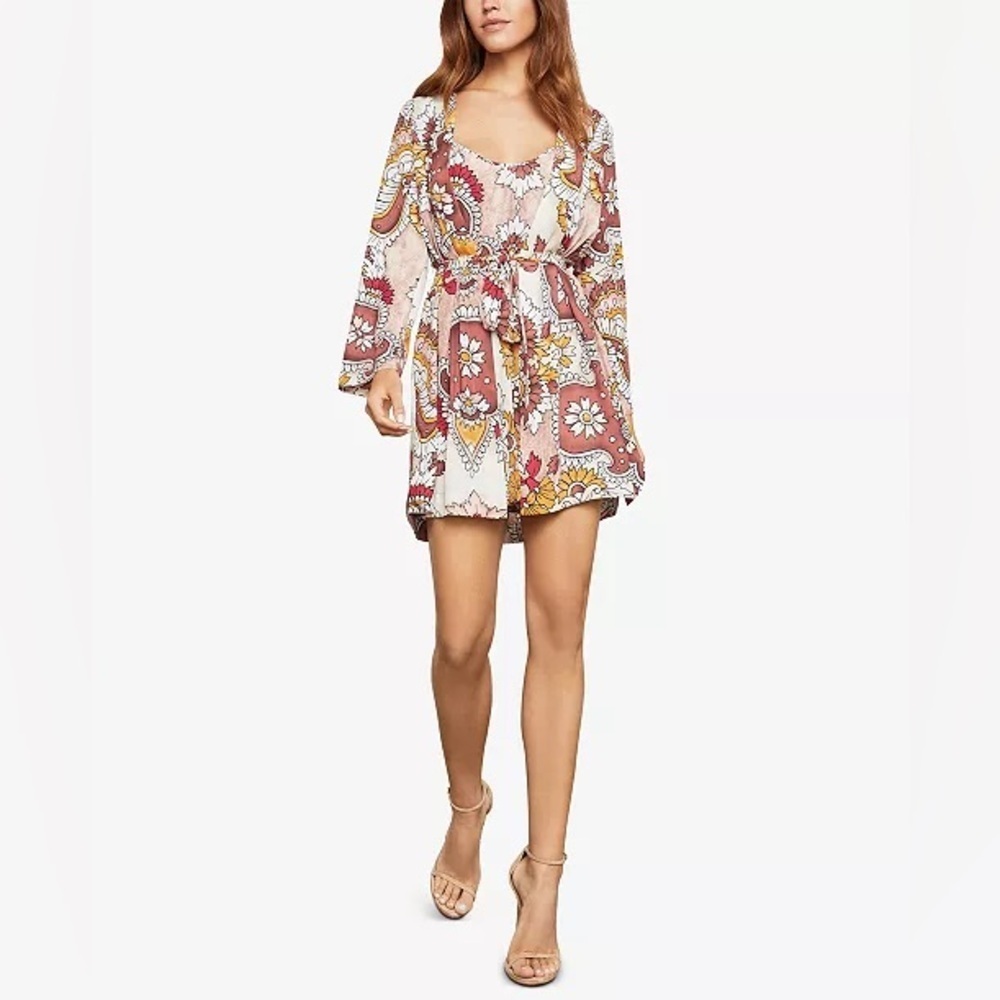 BCBGMAXAZRIA Women's Red Grand Paisley Long-sleeve Wrap Dress size XS $348 - Picture 6 of 7